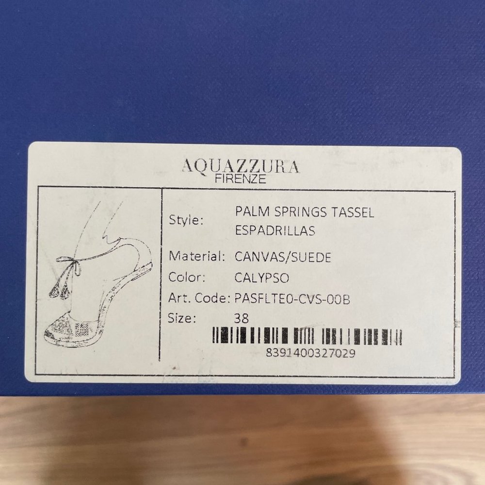NEW Aquazzura Palm Springs Tassel Espadrille Sandals Size 38 Pink Blue S… - Picture 5 of 6